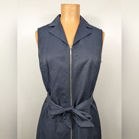 Doncaster Full Zip Collared Dress Belted Size Medium Business Casual Navy Blue - Picture 5 of 16